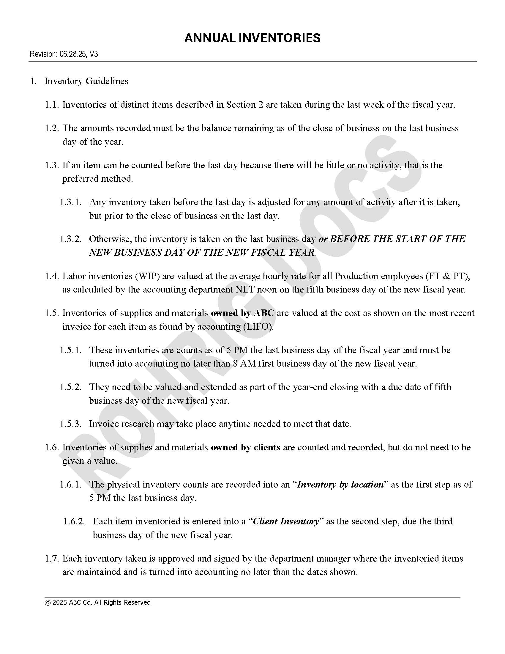 Sample process, outline format, document, numerical numbering.